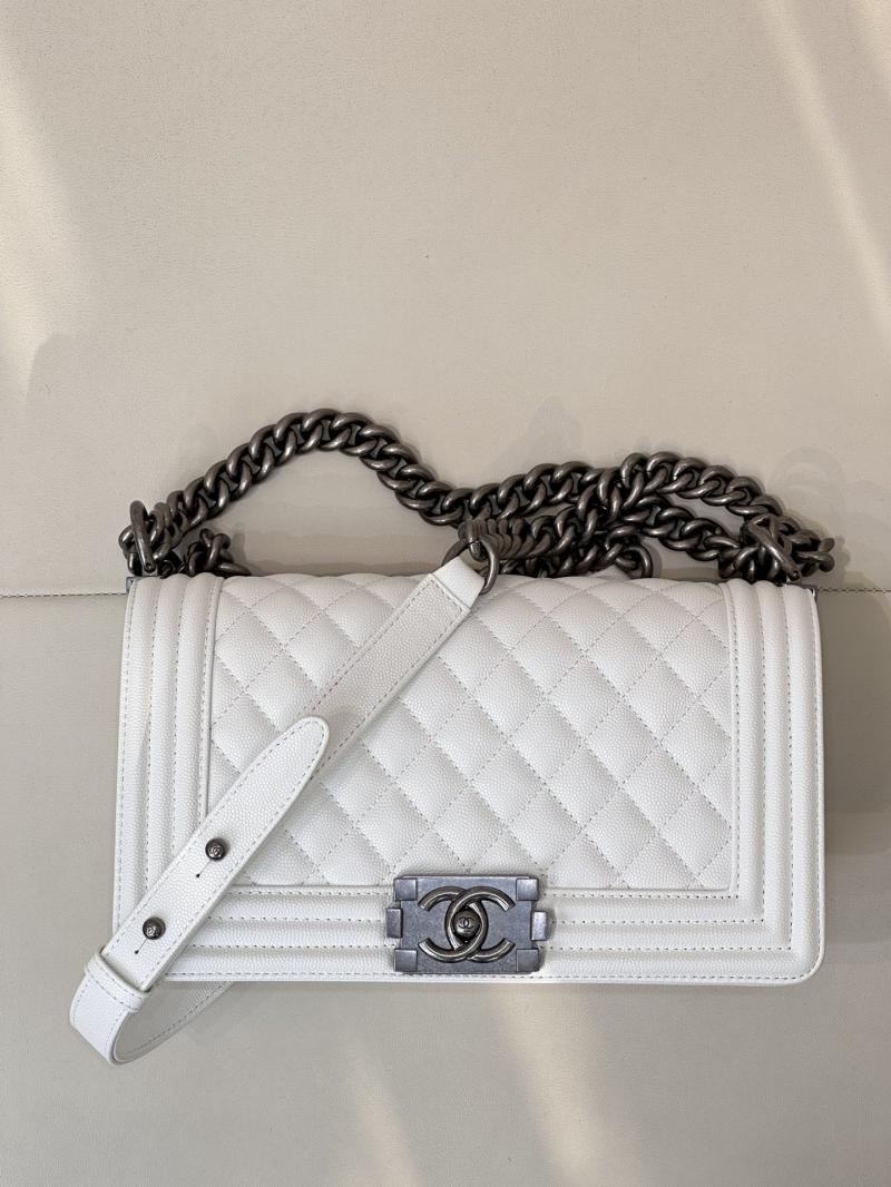 Boy Chanel Handbag A67086 White with Silver