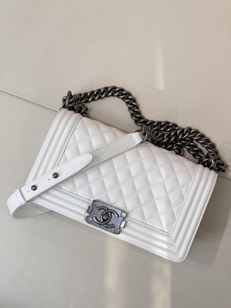 Boy Chanel Handbag A67086 White with Silver