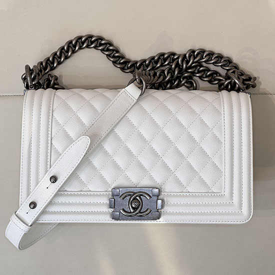 Boy Chanel Handbag A67086 White with Silver