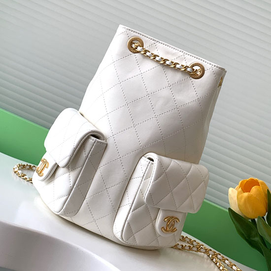 Chanel Lambskin Backpack White AS5310