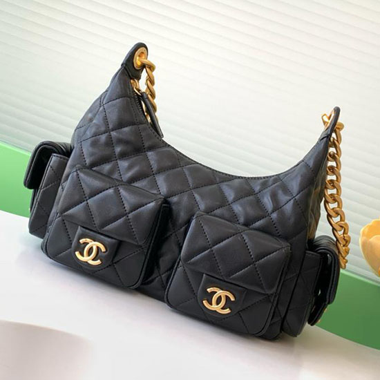 Chanel Lambskin Hobo Bag Black AS5339