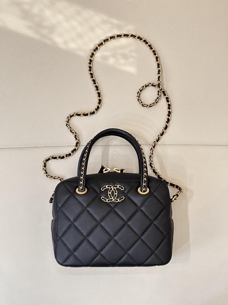 Chanel Lambskin Top Handle Bag Black AS5300