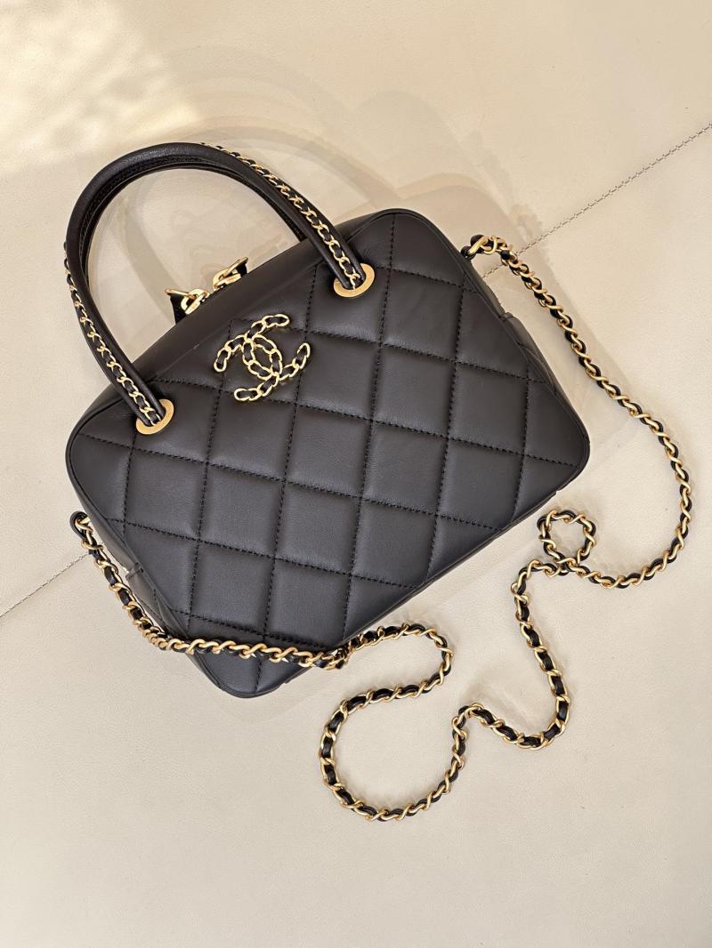 Chanel Lambskin Top Handle Bag Black AS5300