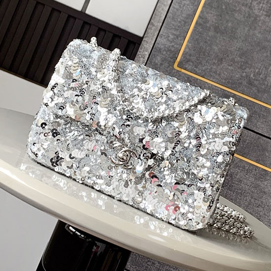 Chanel Sequins Small Flap Shoulder Bag CF20 Silver