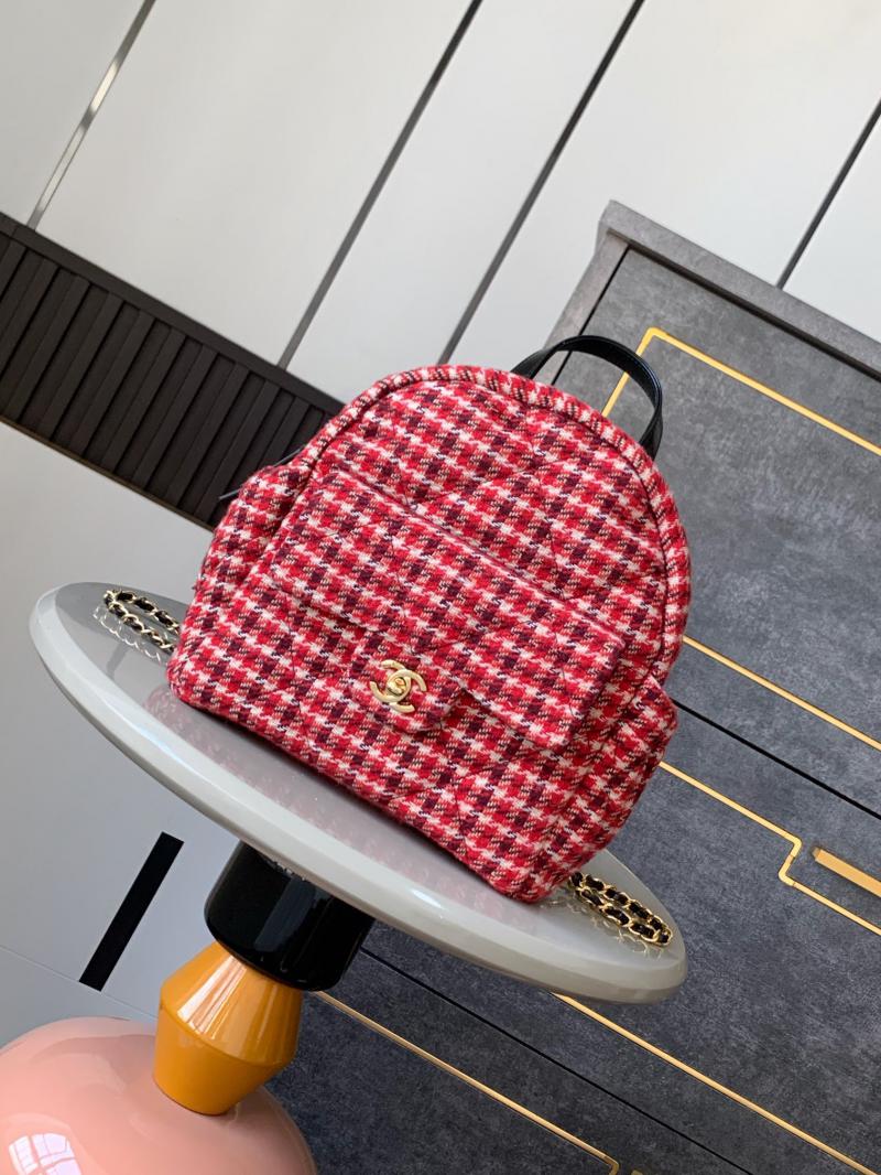 Chanel Tweed Backpack Red AS2091