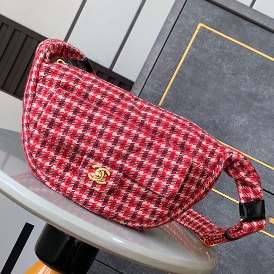 Chanel Tweed Hobo Bag Red AS2090