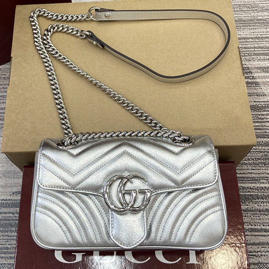 Gucci GG Marmont Matelasse Mini Bag Silver 446744