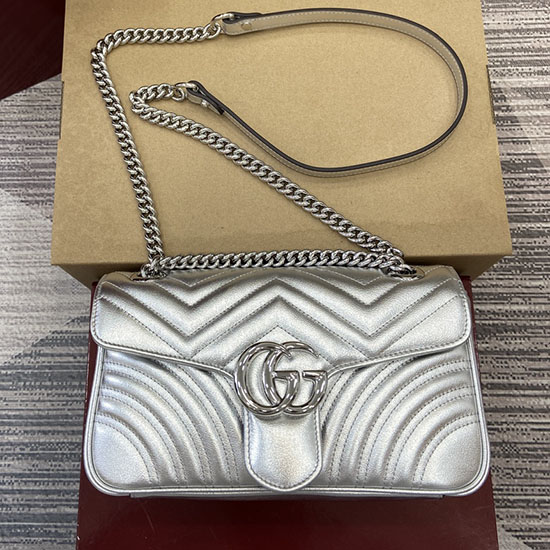 Gucci GG Marmont Medium Shoulder Bag Silver 443497