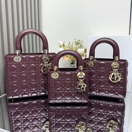 Lady Dior Lambskin Bag Burgundy MD0505