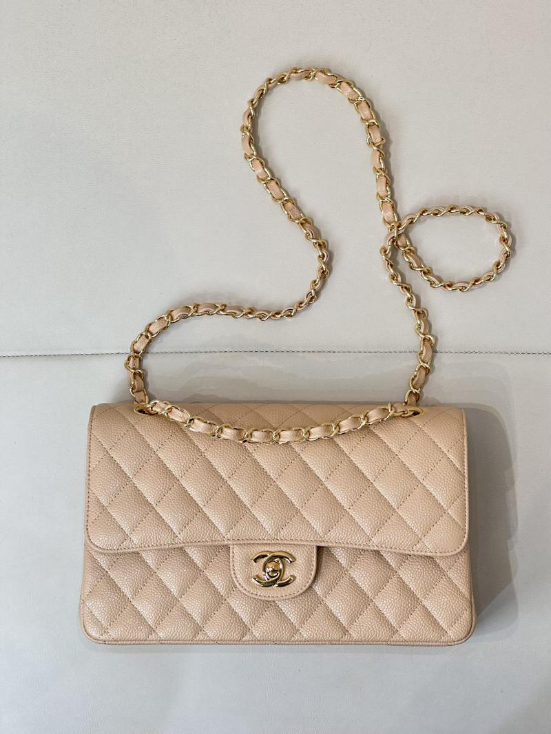 Medium Chanel Caviar Flap Bag A01112 Beige with Gold