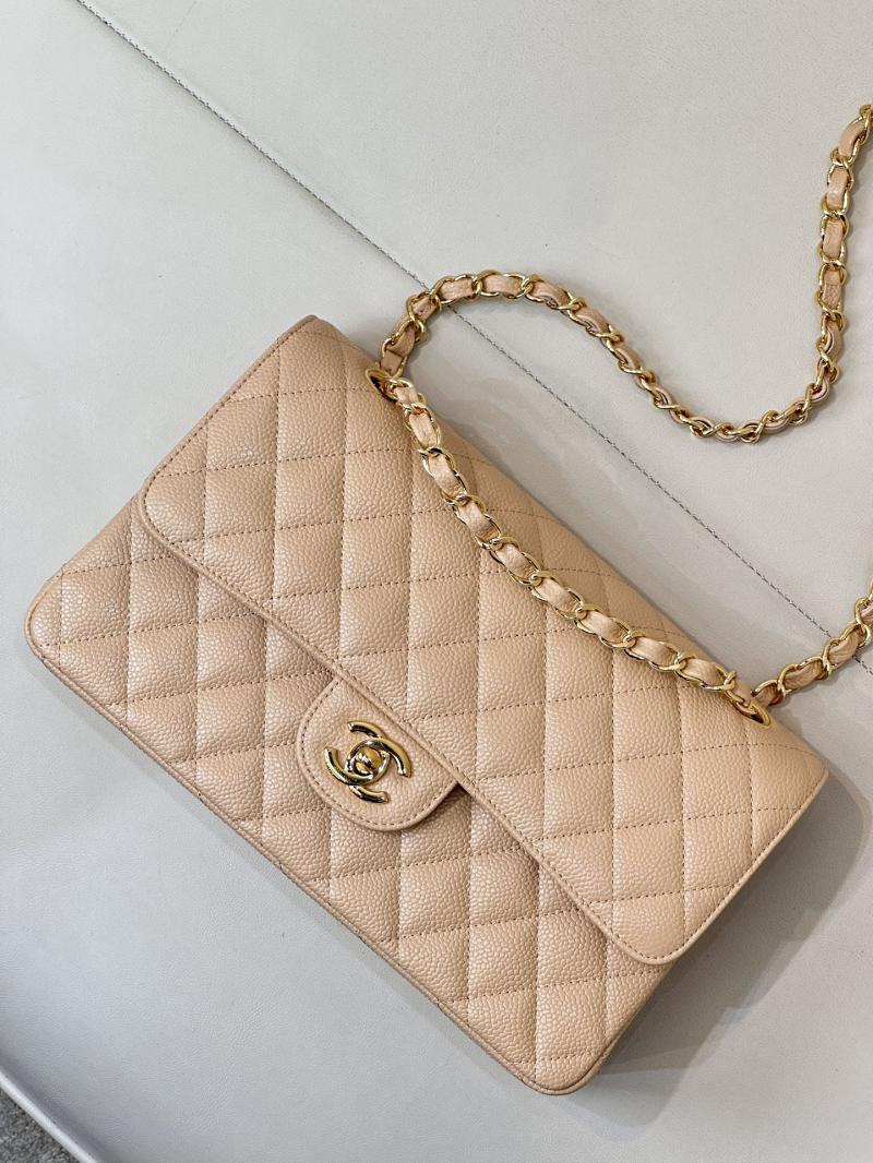 Medium Chanel Caviar Flap Bag A01112 Beige with Gold