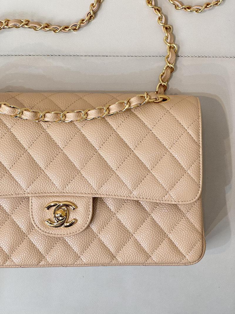 Medium Chanel Caviar Flap Bag A01112 Beige with Gold