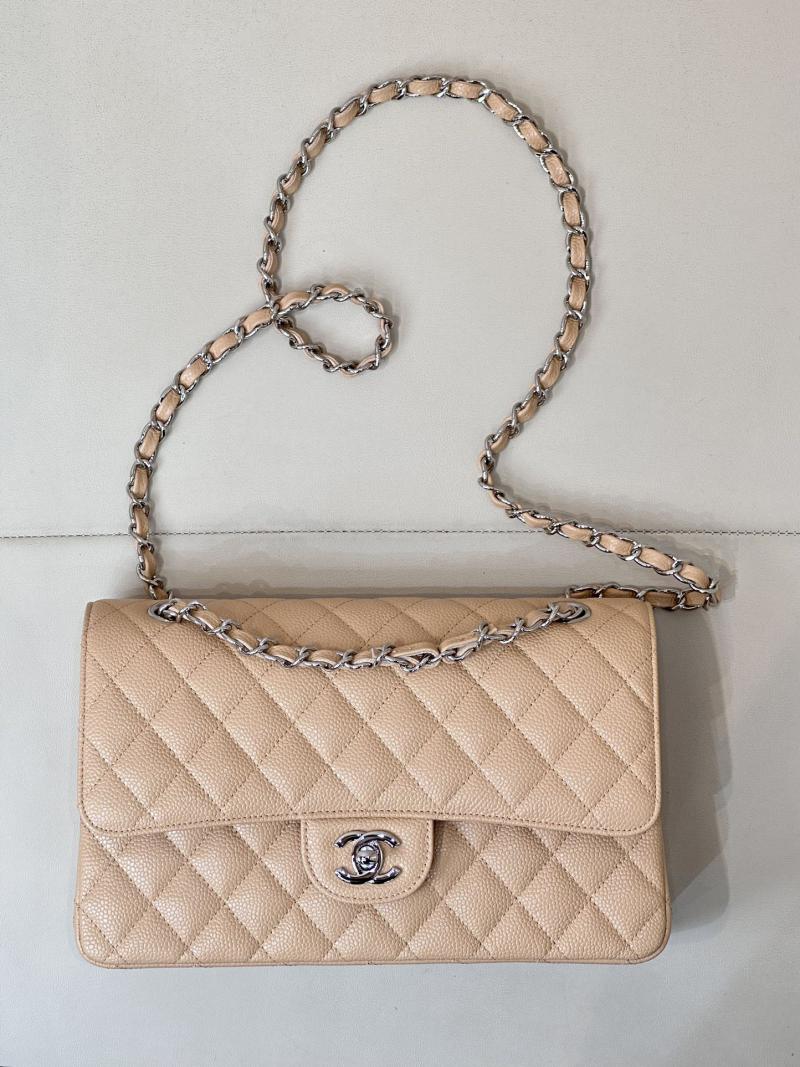 Medium Chanel Caviar Flap Bag A01112 Beige with Silver