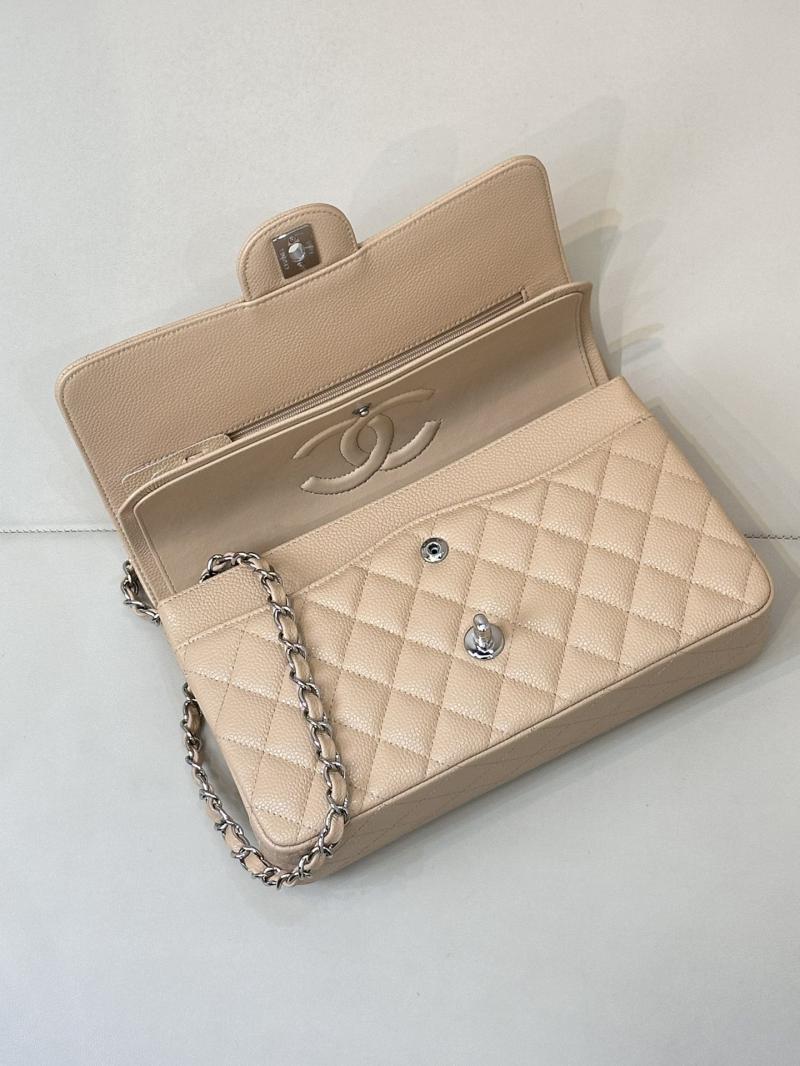 Medium Chanel Caviar Flap Bag A01112 Beige with Silver