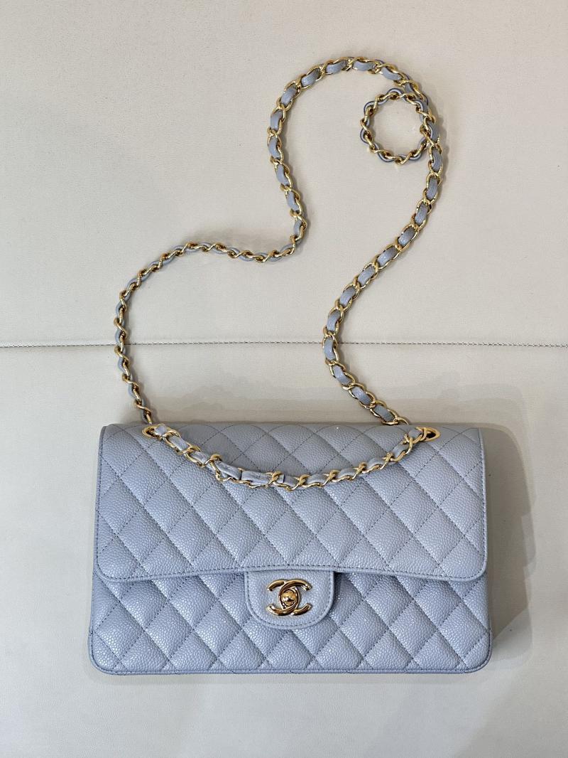 Medium Chanel Caviar Flap Bag A01112 Blue with Gold