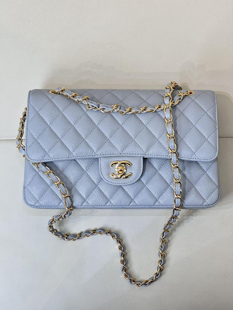 Medium Chanel Caviar Flap Bag A01112 Blue with Gold