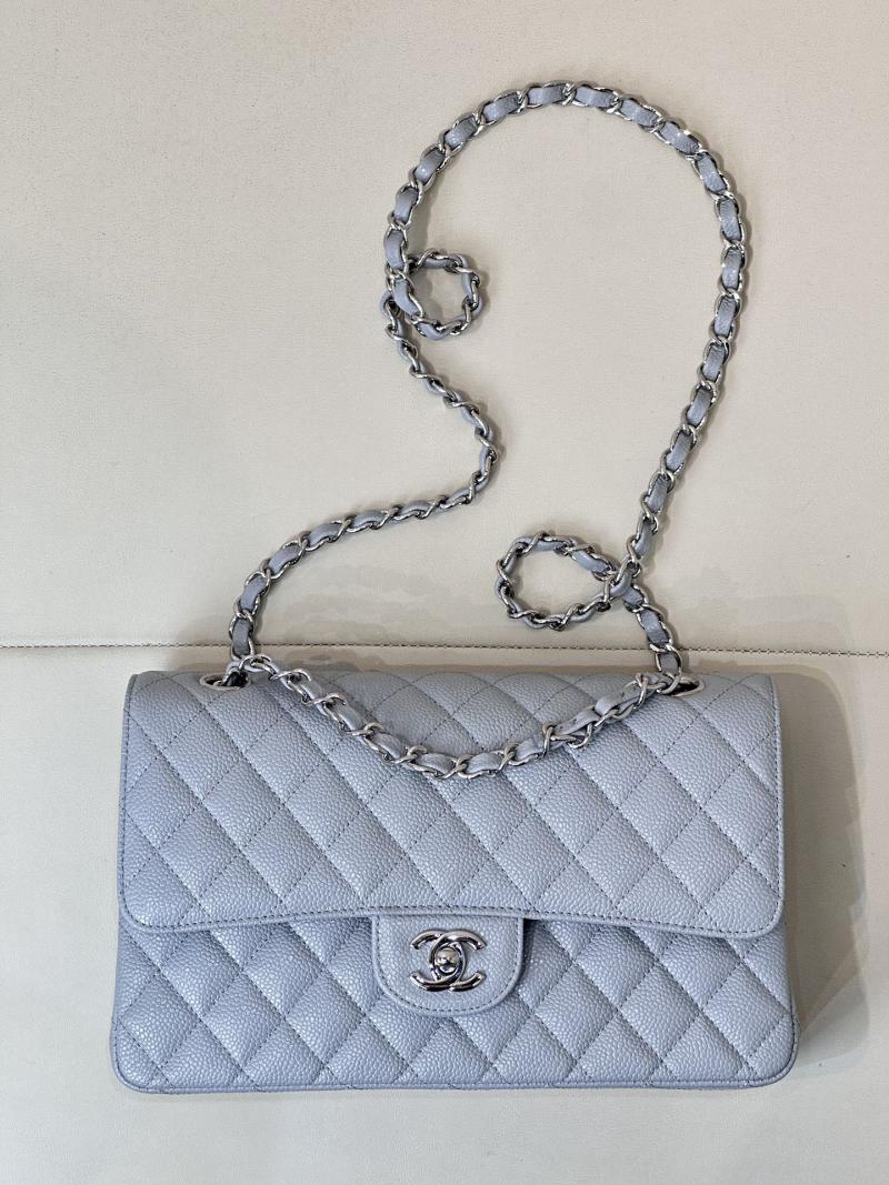 Medium Chanel Caviar Flap Bag A01112 Blue with Silver