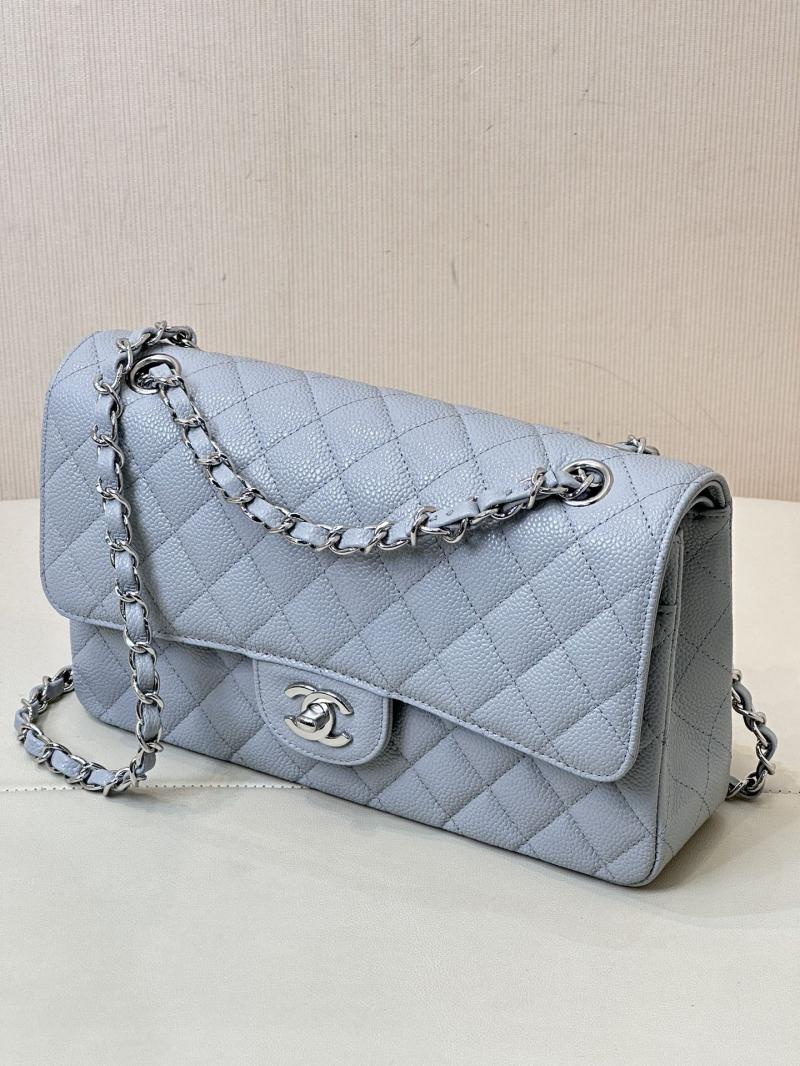 Medium Chanel Caviar Flap Bag A01112 Blue with Silver