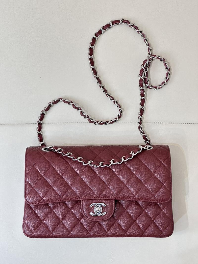 Medium Chanel Caviar Flap Bag A01112 Burgundy with Silver