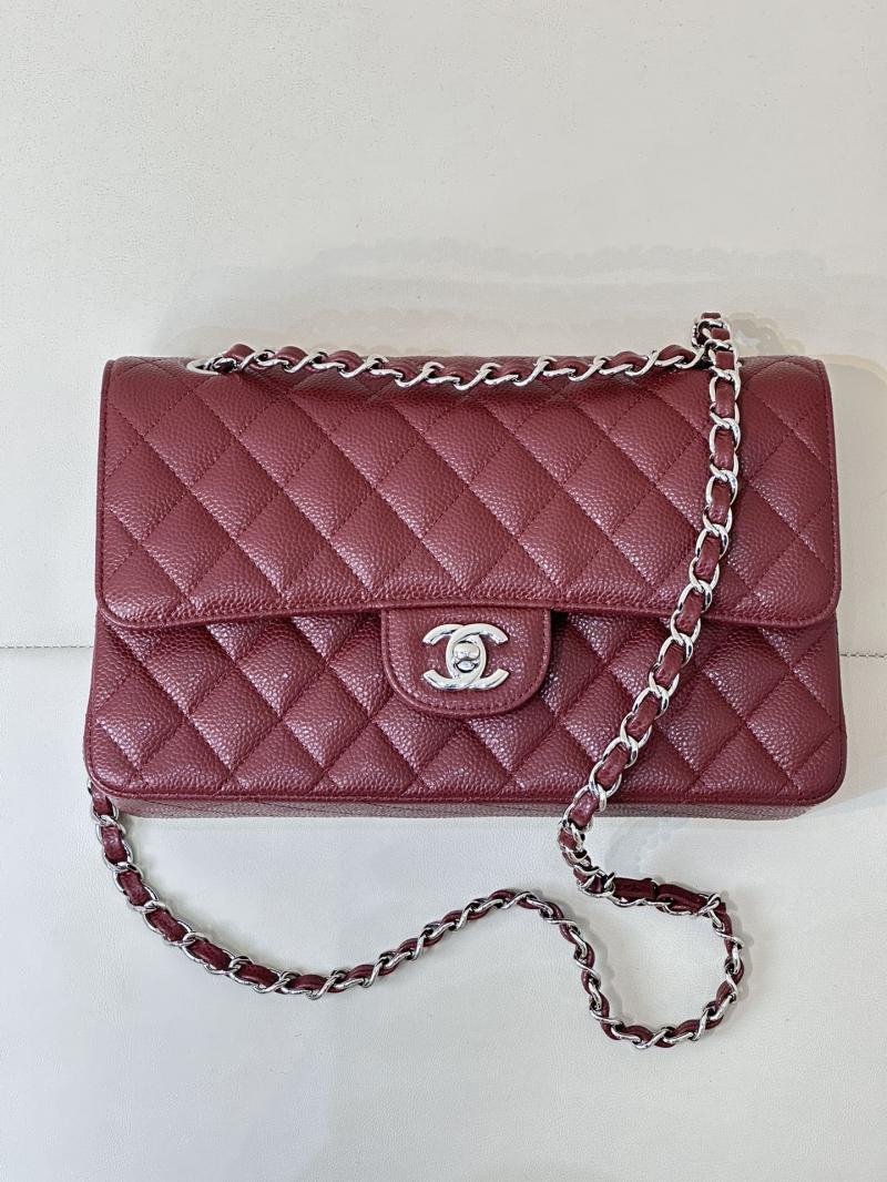 Medium Chanel Caviar Flap Bag A01112 Burgundy with Silver