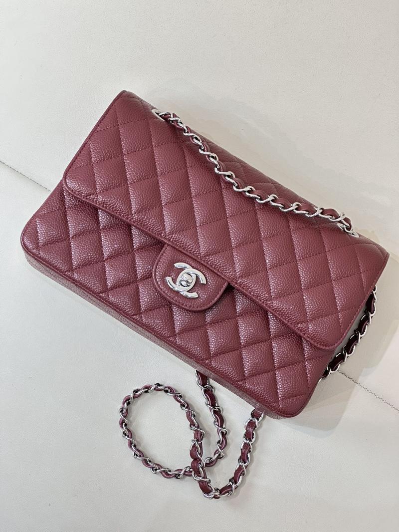 Medium Chanel Caviar Flap Bag A01112 Burgundy with Silver