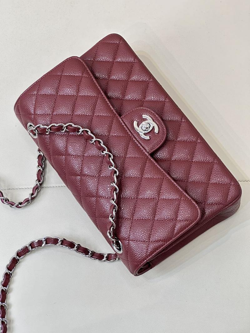 Medium Chanel Caviar Flap Bag A01112 Burgundy with Silver