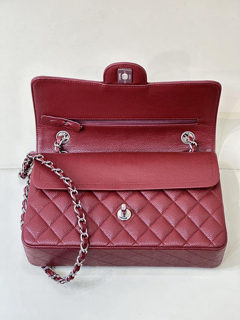 Medium Chanel Caviar Flap Bag A01112 Burgundy with Silver