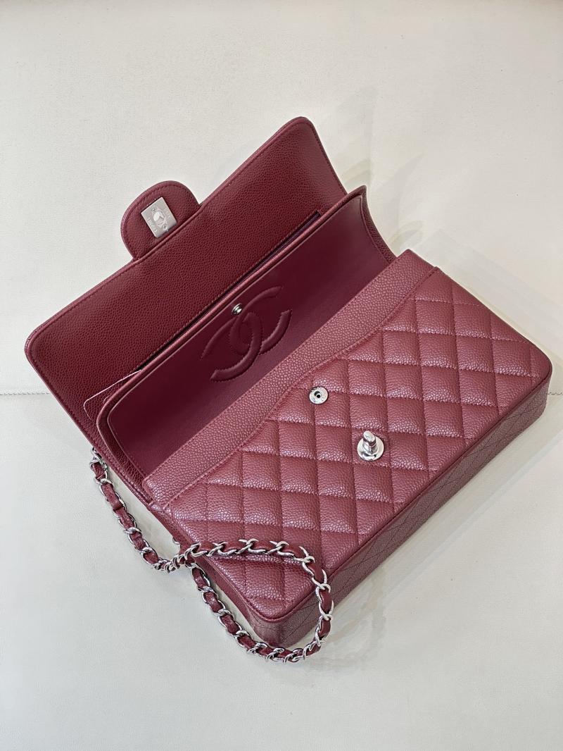 Medium Chanel Caviar Flap Bag A01112 Burgundy with Silver