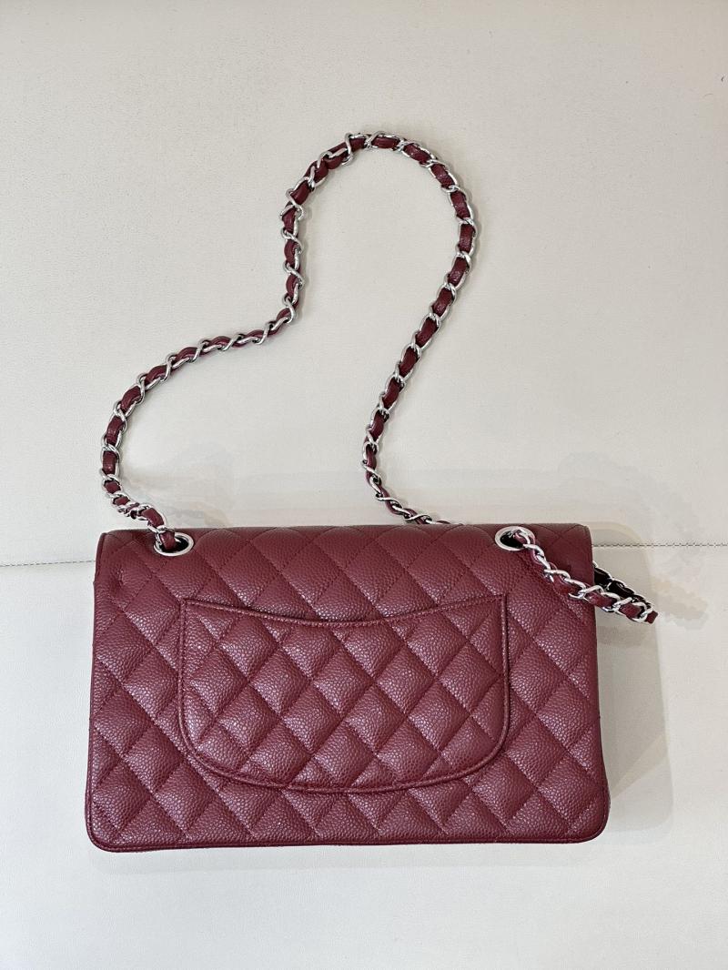 Medium Chanel Caviar Flap Bag A01112 Burgundy with Silver