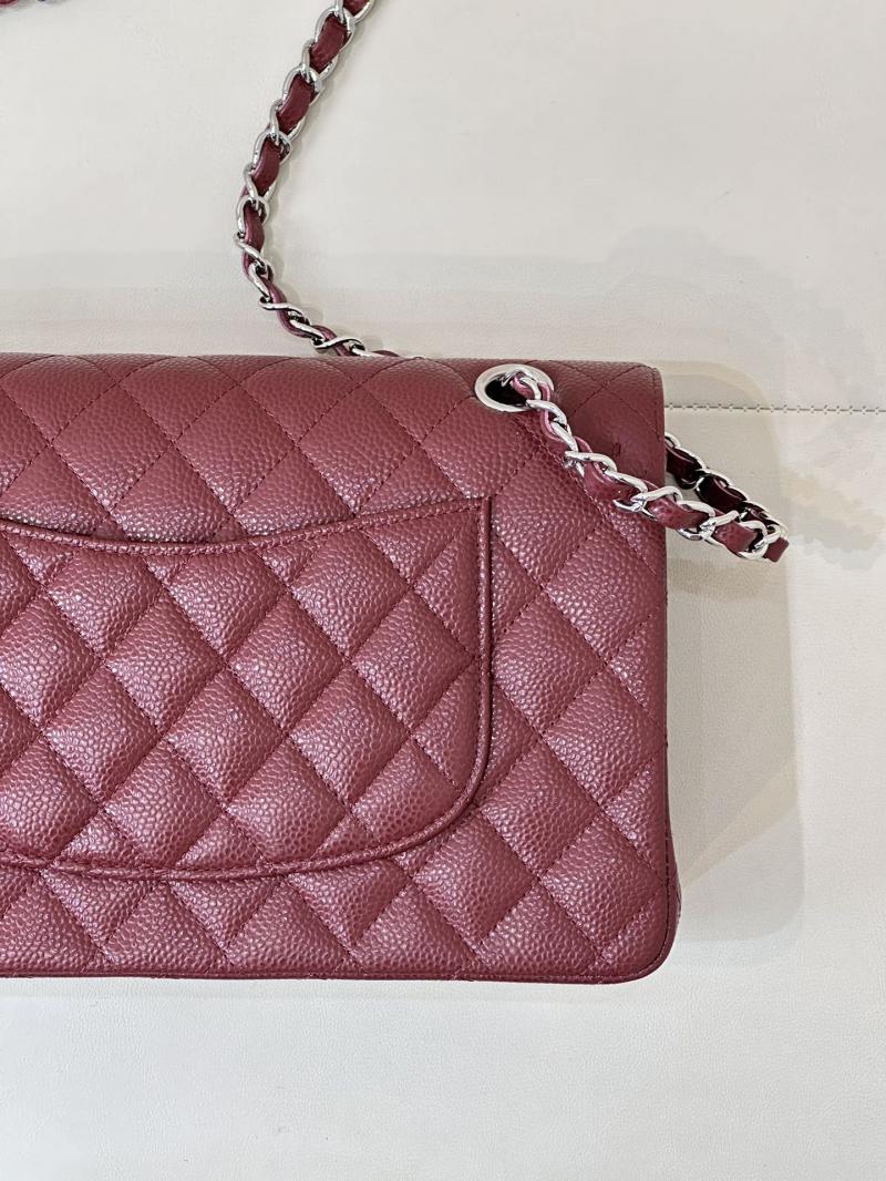 Medium Chanel Caviar Flap Bag A01112 Burgundy with Silver