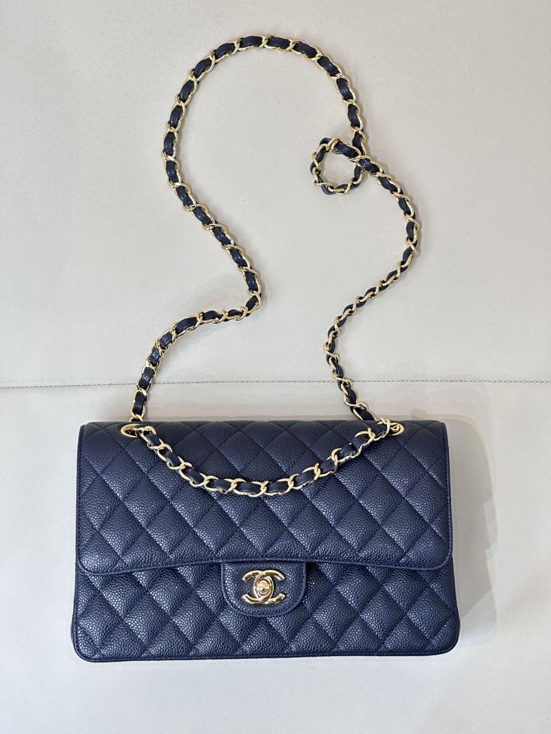 Medium Chanel Caviar Flap Bag A01112 Dark Blue with Gold