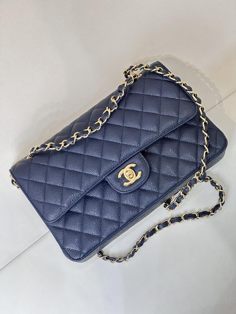 Medium Chanel Caviar Flap Bag A01112 Dark Blue with Gold