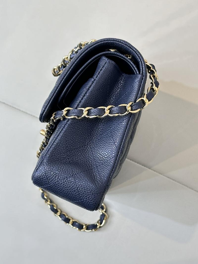 Medium Chanel Caviar Flap Bag A01112 Dark Blue with Gold