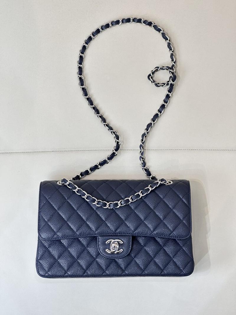 Medium Chanel Caviar Flap Bag A01112 Dark Blue with Silver