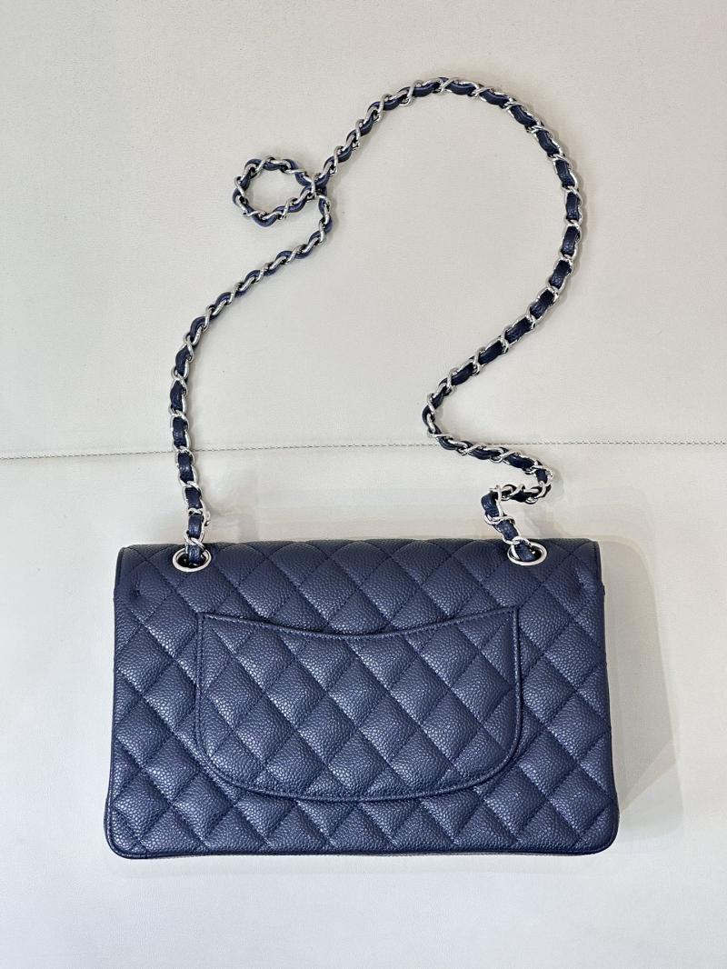 Medium Chanel Caviar Flap Bag A01112 Dark Blue with Silver