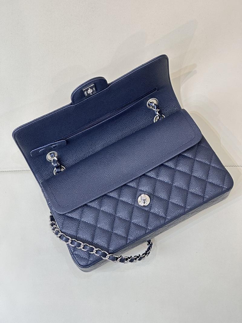 Medium Chanel Caviar Flap Bag A01112 Dark Blue with Silver