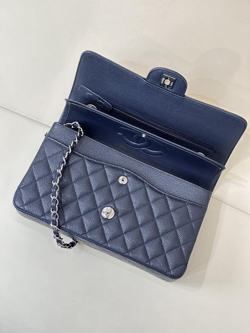 Medium Chanel Caviar Flap Bag A01112 Dark Blue with Silver