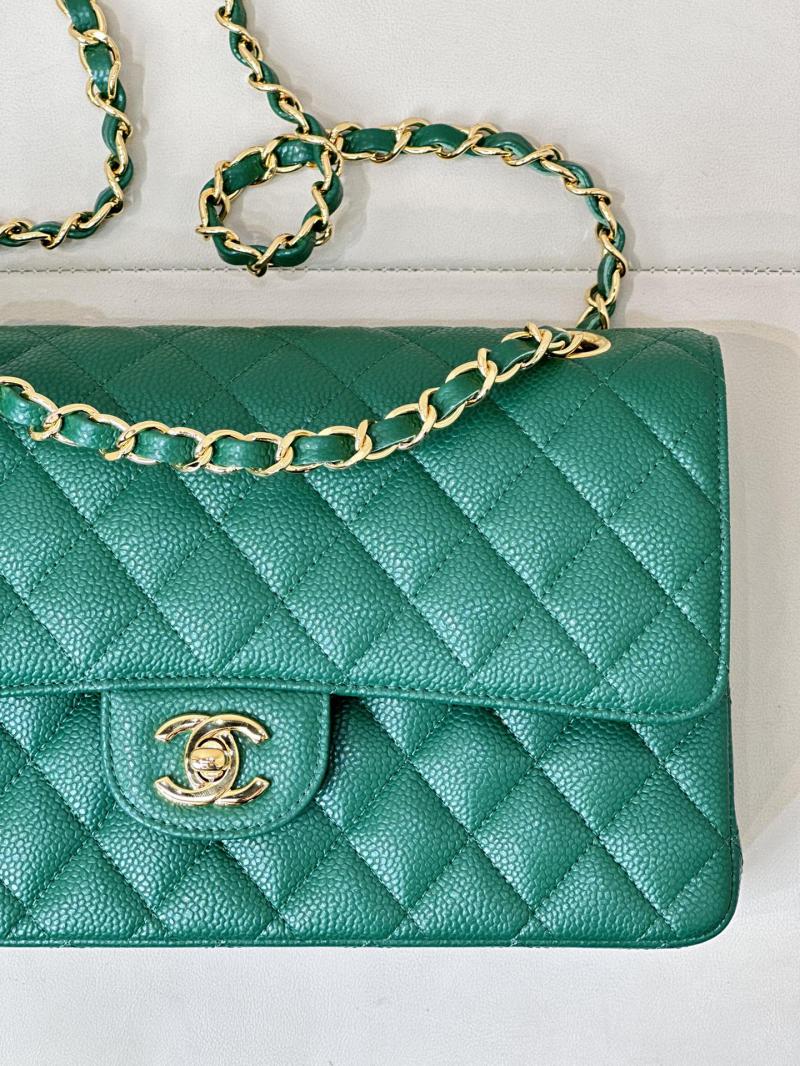 Medium Chanel Caviar Flap Bag A01112 Green with Gold