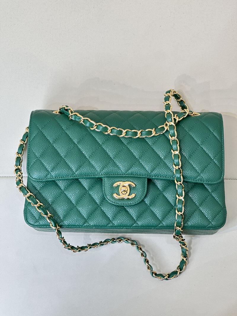 Medium Chanel Caviar Flap Bag A01112 Green with Gold