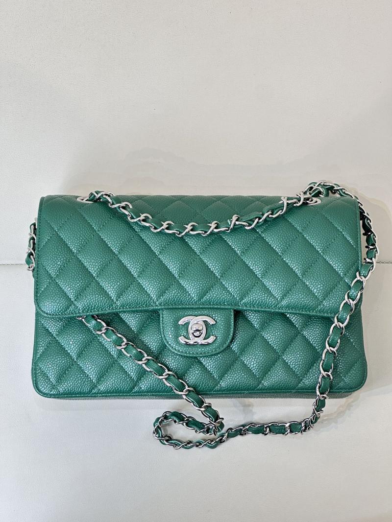 Medium Chanel Caviar Flap Bag A01112 Green with Silver