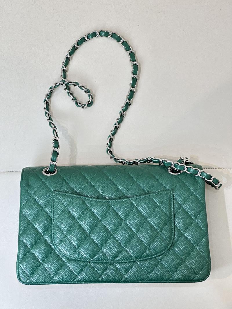 Medium Chanel Caviar Flap Bag A01112 Green with Silver