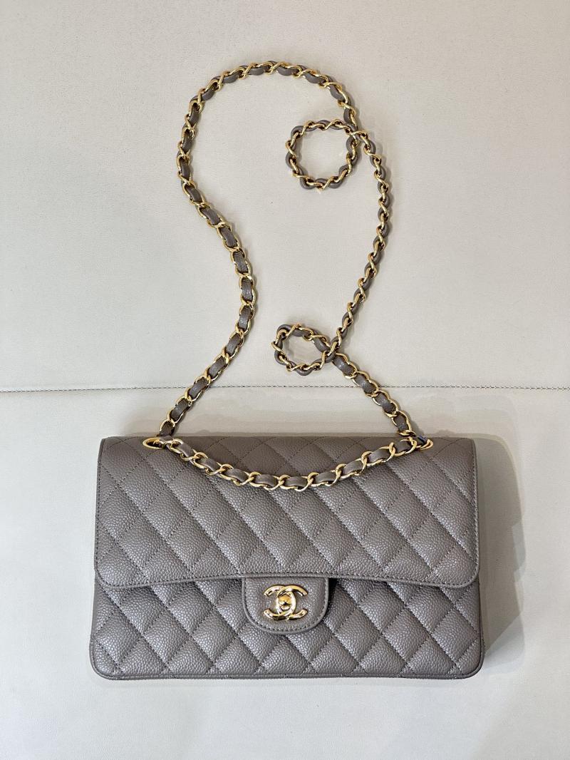 Medium Chanel Caviar Flap Bag A01112 Grey with Gold