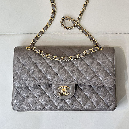 Medium Chanel Caviar Flap Bag A01112 Grey with Gold