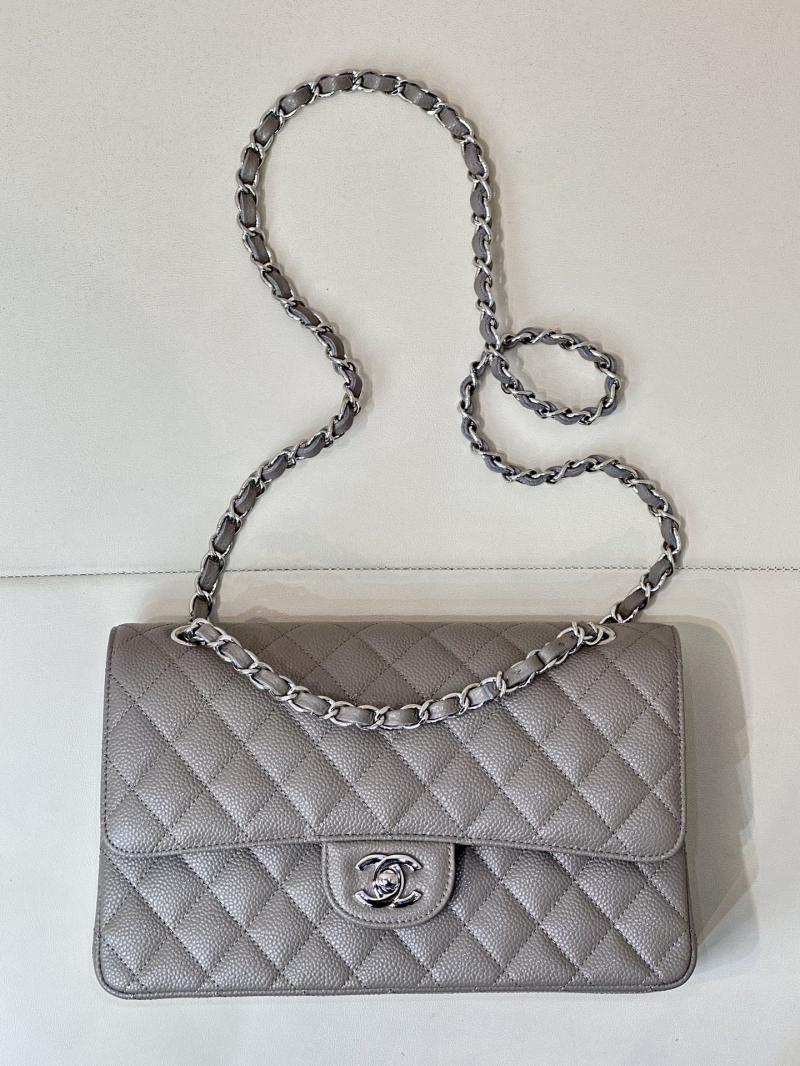 Medium Chanel Caviar Flap Bag A01112 Grey with Silver