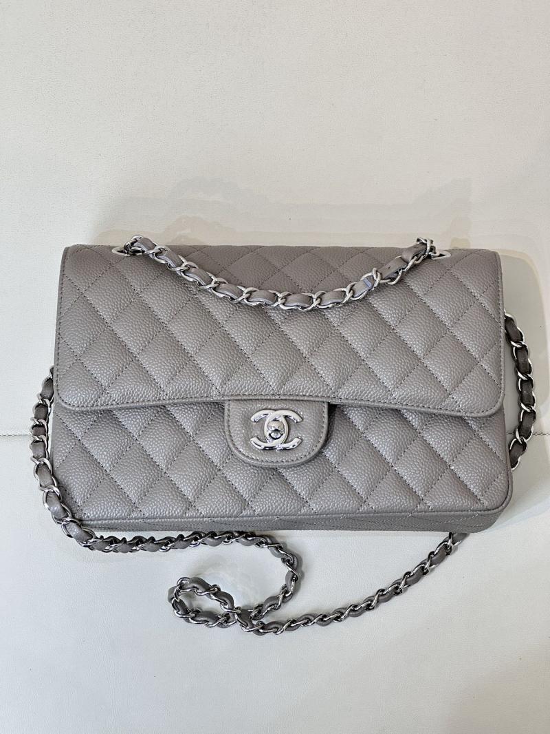 Medium Chanel Caviar Flap Bag A01112 Grey with Silver