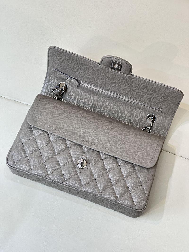 Medium Chanel Caviar Flap Bag A01112 Grey with Silver