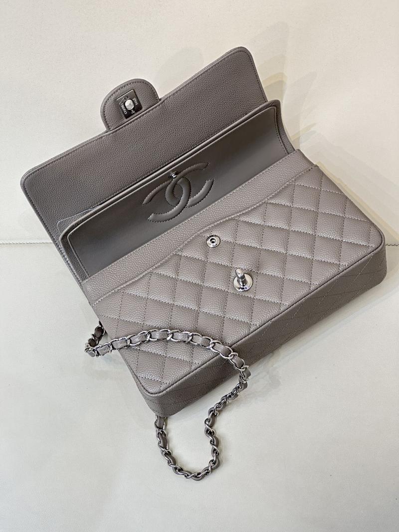 Medium Chanel Caviar Flap Bag A01112 Grey with Silver