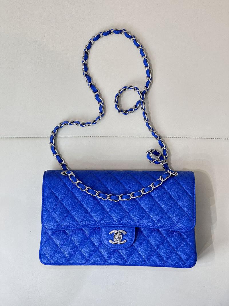 Medium Chanel Caviar Flap Bag A01112 Klein blue with Silver