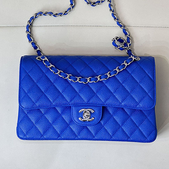 Medium Chanel Caviar Flap Bag A01112 Klein blue with Silver