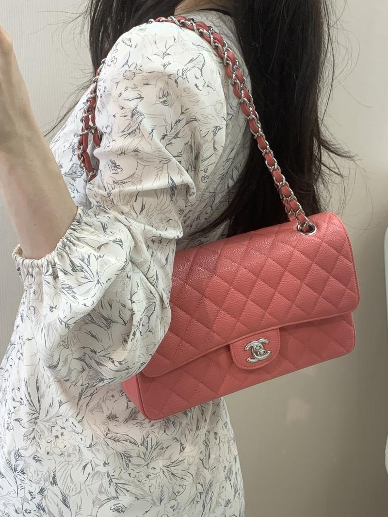 Medium Chanel Caviar Flap Bag A01112 Peach with Silver